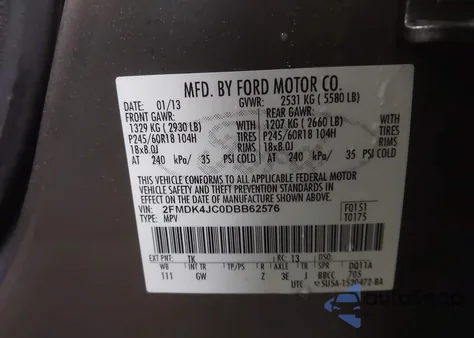 2013 Ford Edge Sel z USA, uszkodzony, nr VIN 2FMDK4JC0DBB62576